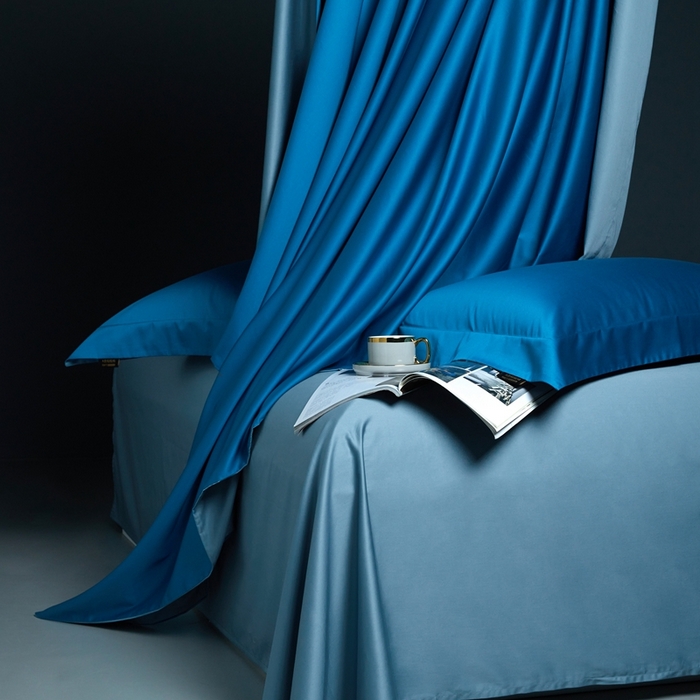 91家纺网 家纺一手货源 找家纺 洽想家 2025新款100支新疆长绒棉纯色双拼四件套 元气蓝+茗翠兰-