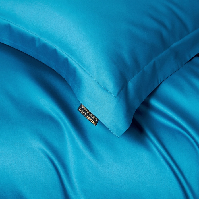 91家纺网 家纺一手货源 找家纺 洽想家 2025新款100支新疆长绒棉纯色双拼四件套 元气蓝-