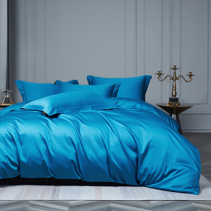 91家纺网 家纺一手货源 找家纺 洽想家 2025新款100支新疆长绒棉纯色双拼四件套 元气蓝-