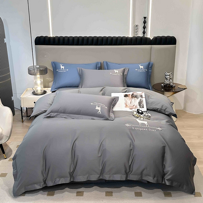 91家纺网 家纺一手货源 找家纺 洽想家 2025新款100支纯棉四件套-一鹿有你 中灰