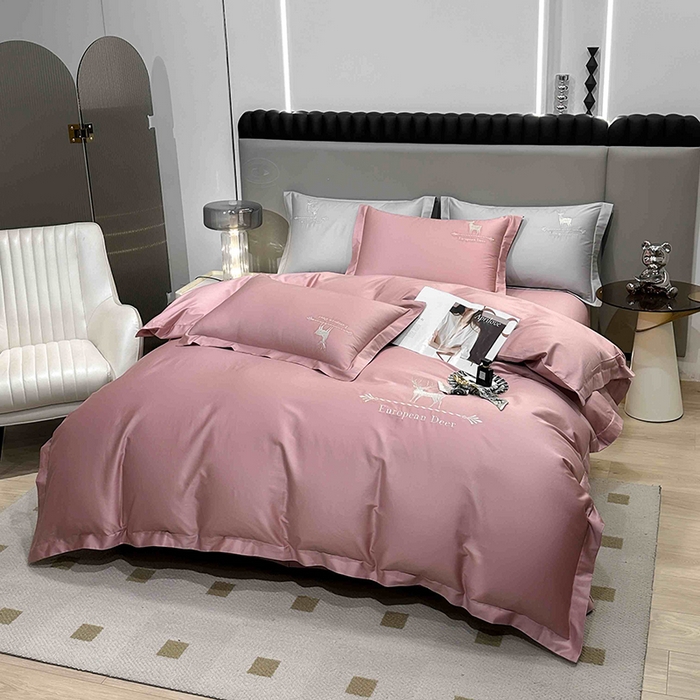 91家纺网 家纺一手货源 找家纺 洽想家 2025新款100支纯棉四件套-一鹿有你 粉色