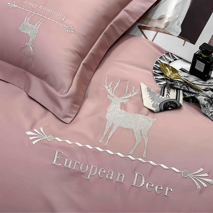 91家纺网 家纺一手货源 找家纺 洽想家 2025新款100支纯棉四件套-一鹿有你 粉色