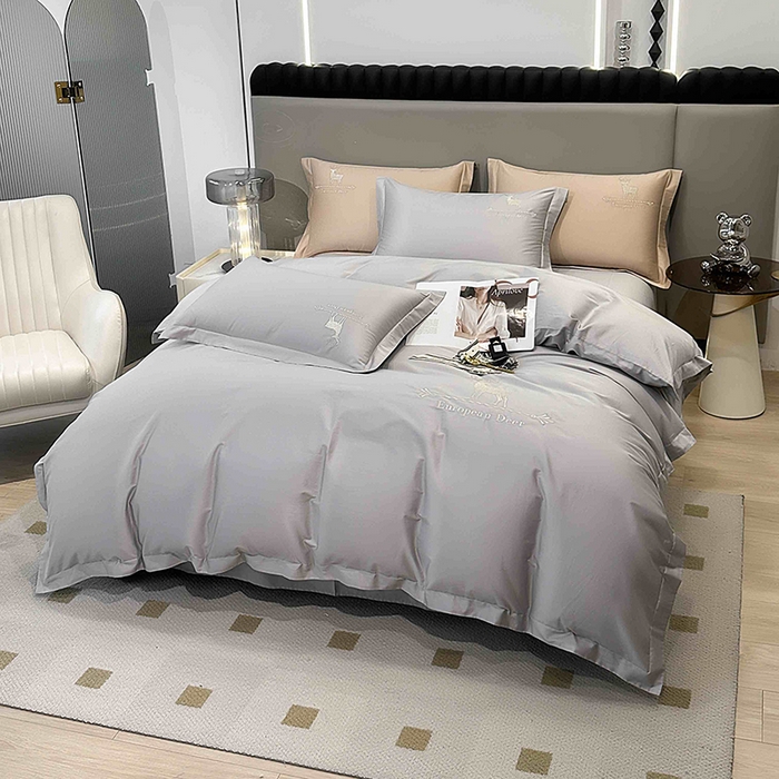 91家纺网 家纺一手货源 找家纺 洽想家 2025新款100支纯棉四件套-一鹿有你 浅灰