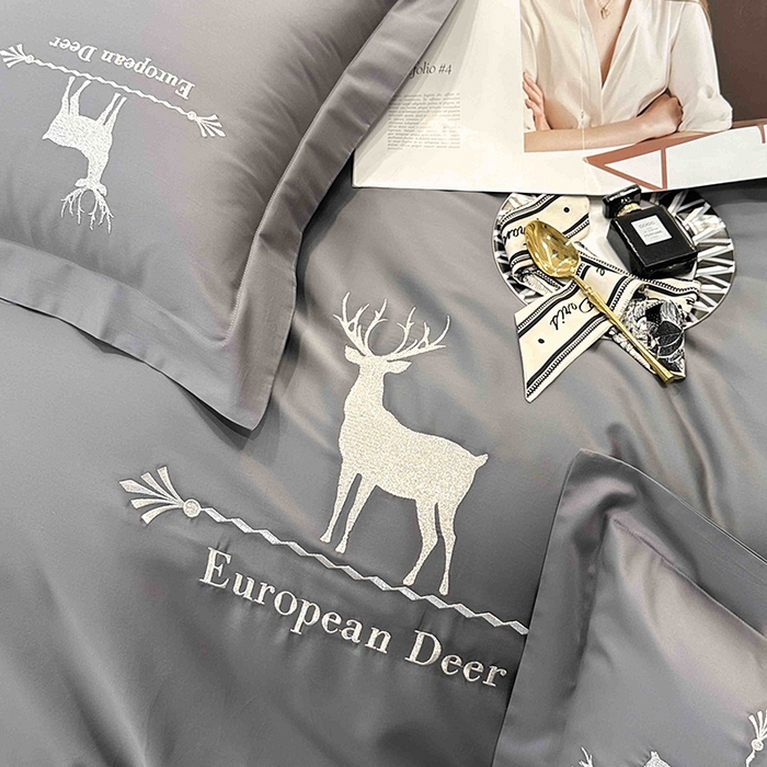 91家纺网 家纺一手货源 找家纺 洽想家 2025新款100支纯棉四件套-一鹿有你 中灰