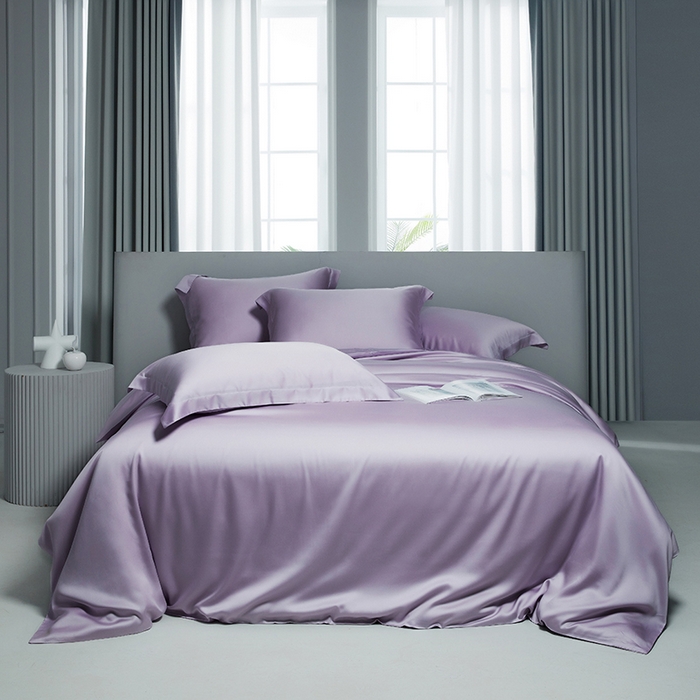 91家纺网 家纺一手货源 找家纺 洽想家 2025新款莱赛尔兰精80支天丝纯色系列四件套 风信紫