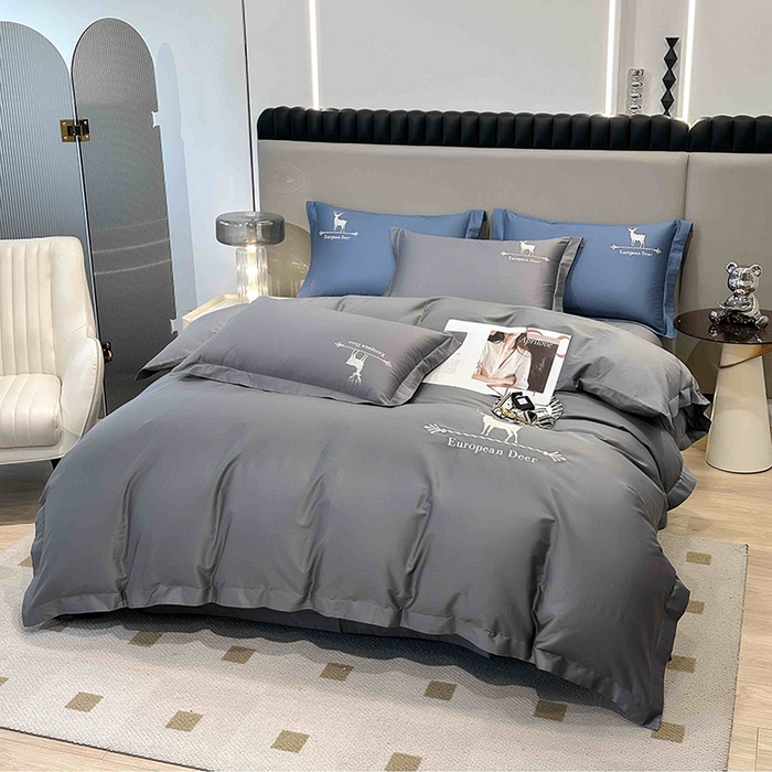 91家纺网 家纺一手货源 找家纺 洽想家 2025新款100支纯棉四件套-一鹿有你 中灰