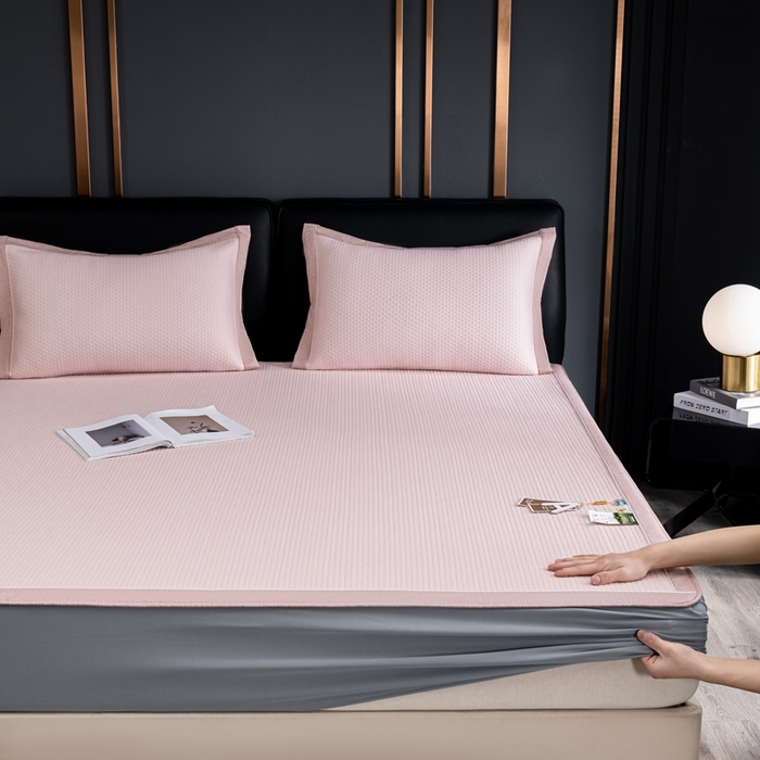 91家纺网 家纺一手货源 找家纺 （总）小牛席业 2025经典款-千鸟格冷感豆豆席系列（床笠款）凉席藤席冰藤席冰丝席竹席空调席草席乳胶席豆豆席三件套