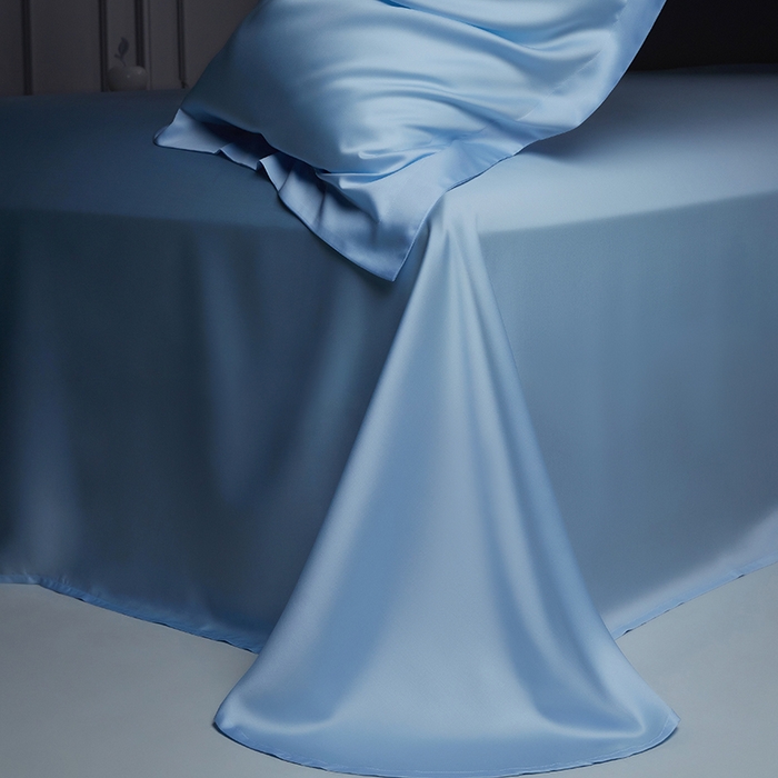 91家纺网 家纺一手货源 找家纺 洽想家 2025新款莱赛尔兰精80支天丝纯色系列四件套 海天蓝