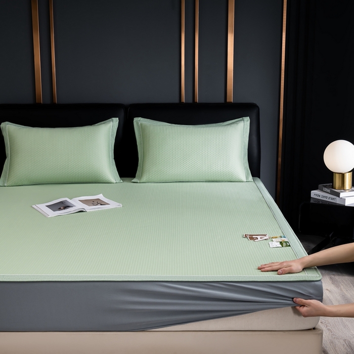 91家纺网 家纺一手货源 找家纺 （总）小牛席业 2025经典款-千鸟格冷感豆豆席系列（床笠款）凉席藤席冰藤席冰丝席竹席空调席草席乳胶席豆豆席三件套