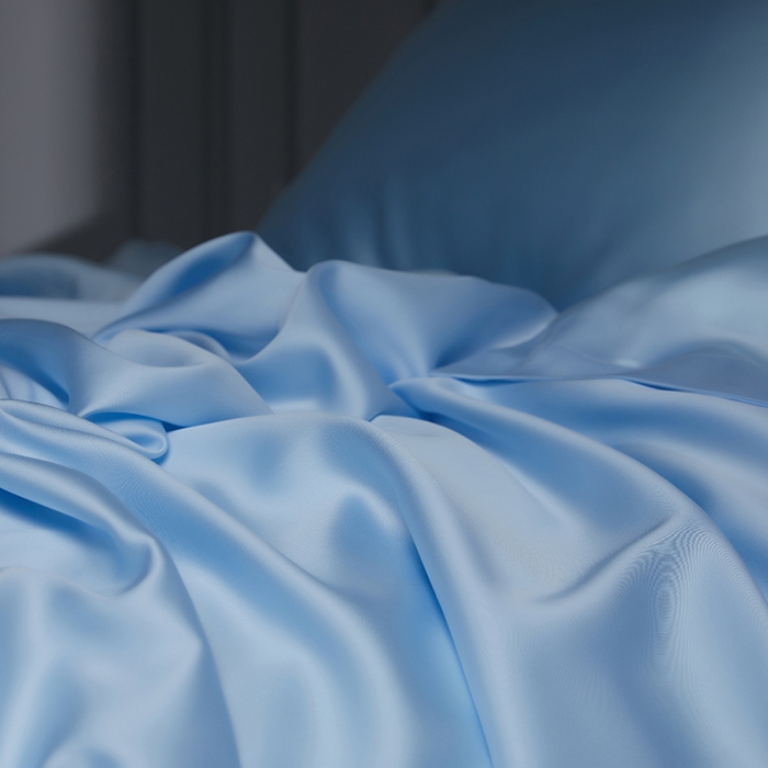 91家纺网 家纺一手货源 找家纺 洽想家 2025新款莱赛尔兰精80支天丝纯色系列四件套 海天蓝