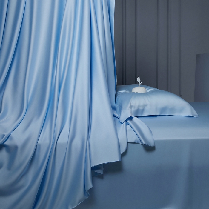 91家纺网 家纺一手货源 找家纺 洽想家 2025新款莱赛尔兰精80支天丝纯色系列四件套 海天蓝