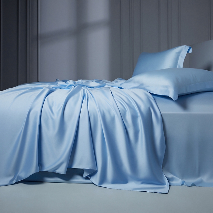 91家纺网 家纺一手货源 找家纺 洽想家 2025新款莱赛尔兰精80支天丝纯色系列四件套 海天蓝