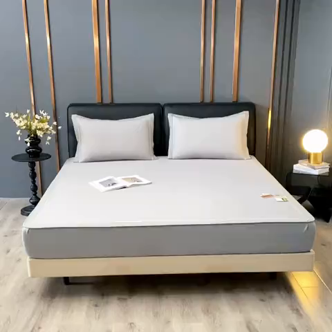 91家纺网 家纺一手货源 找家纺 小牛席业 2025经典款-千鸟格冷感豆豆席系列 床笠款 蓝色