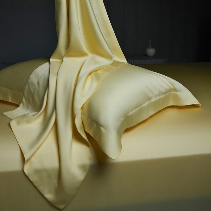 91家纺网 家纺一手货源 找家纺 洽想家 2025新款莱赛尔兰精80支天丝纯色系列四件套 茉莉黄