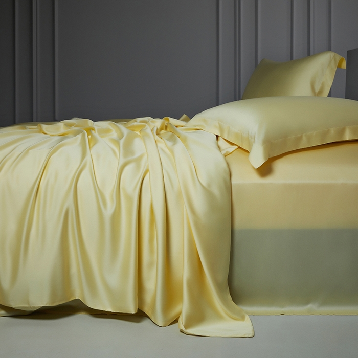 91家纺网 家纺一手货源 找家纺 洽想家 2025新款莱赛尔兰精80支天丝纯色系列四件套 茉莉黄