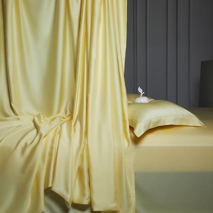 91家纺网 家纺一手货源 找家纺 洽想家 2025新款莱赛尔兰精80支天丝纯色系列四件套 茉莉黄