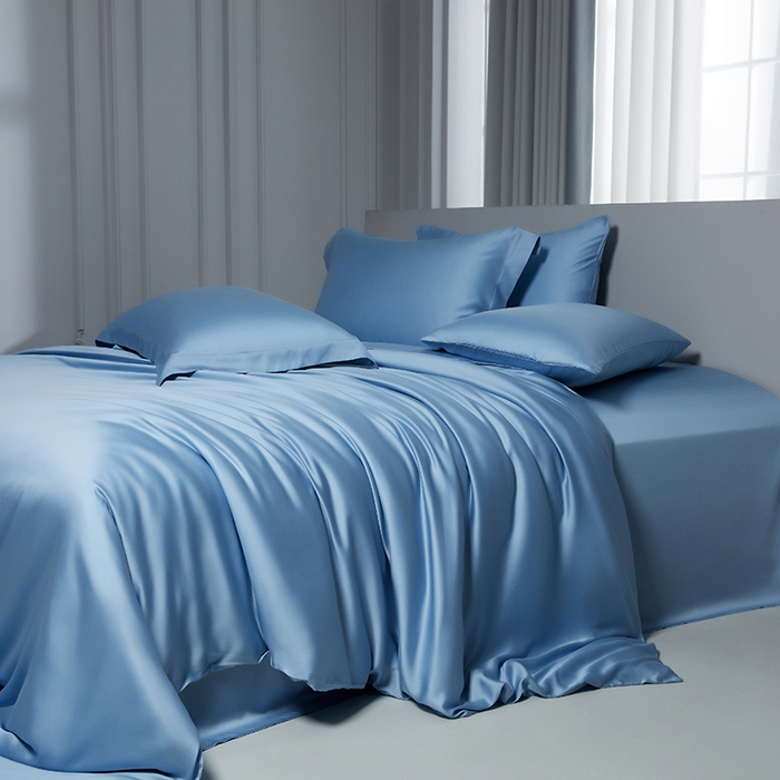 91家纺网 家纺一手货源 找家纺 洽想家 2025新款莱赛尔兰精80支天丝纯色系列四件套 天空蓝