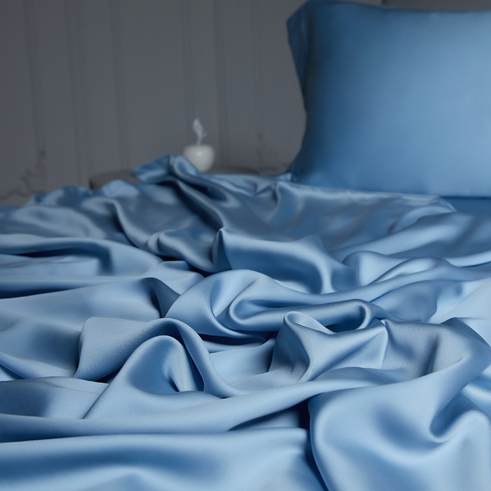 91家纺网 家纺一手货源 找家纺 洽想家 2025新款莱赛尔兰精80支天丝纯色系列四件套 天空蓝