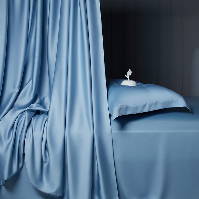 91家纺网 家纺一手货源 找家纺 洽想家 2025新款莱赛尔兰精80支天丝纯色系列四件套 天空蓝