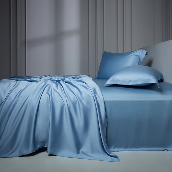 91家纺网 家纺一手货源 找家纺 洽想家 2025新款莱赛尔兰精80支天丝纯色系列四件套 天空蓝