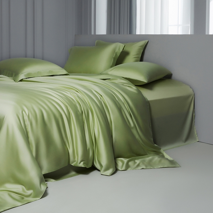 91家纺网 家纺一手货源 找家纺 洽想家 2025新款莱赛尔兰精80支天丝纯色系列四件套 春辰绿