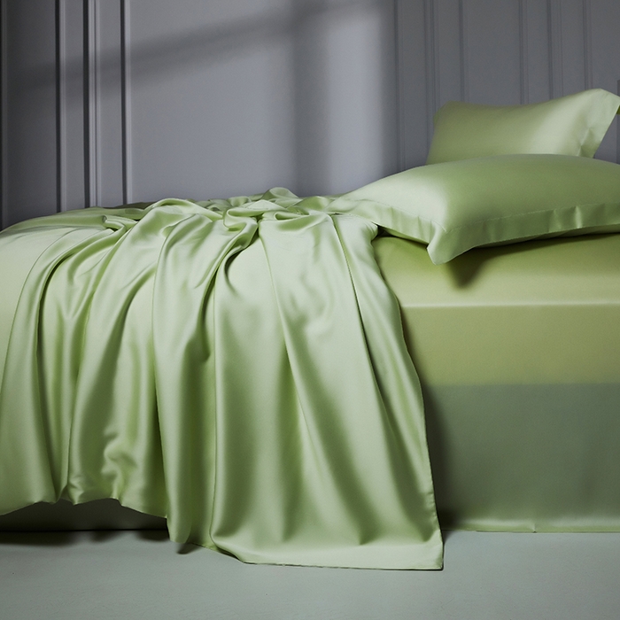 91家纺网 家纺一手货源 找家纺 洽想家 2025新款莱赛尔兰精80支天丝纯色系列四件套 春辰绿