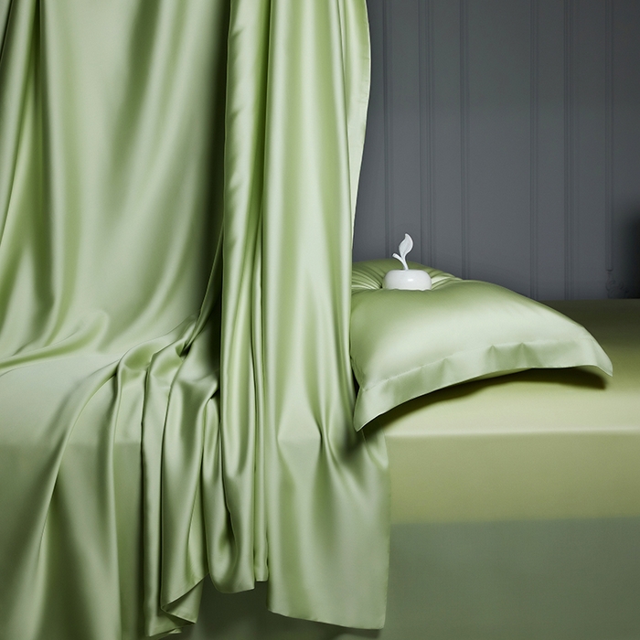 91家纺网 家纺一手货源 找家纺 洽想家 2025新款莱赛尔兰精80支天丝纯色系列四件套 春辰绿