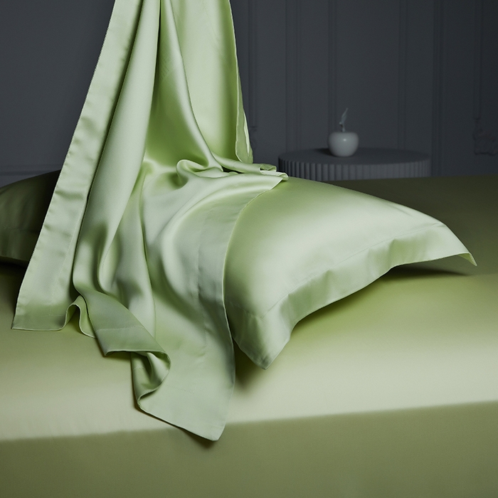 91家纺网 家纺一手货源 找家纺 洽想家 2025新款莱赛尔兰精80支天丝纯色系列四件套 春辰绿