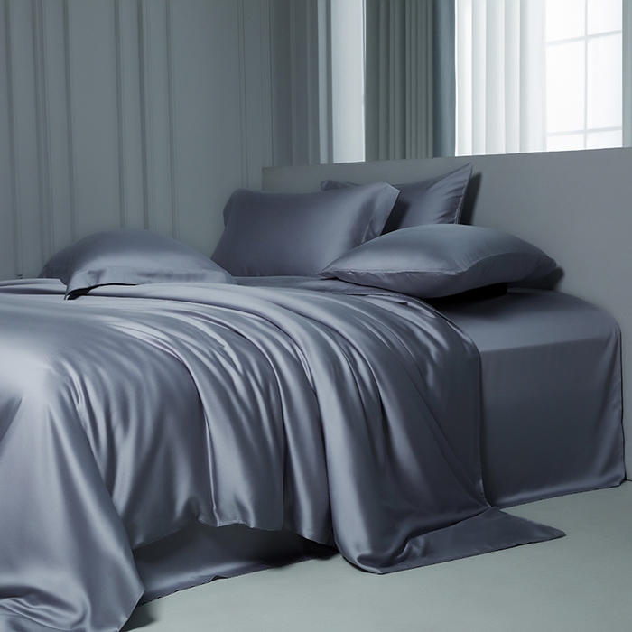 91家纺网 家纺一手货源 找家纺 洽想家 2025新款莱赛尔兰精80支天丝纯色系列四件套 经典灰