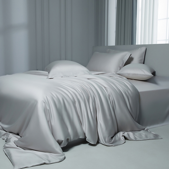 91家纺网 家纺一手货源 找家纺 洽想家 2025新款莱赛尔兰精80支天丝纯色系列四件套 水泥灰