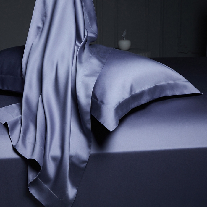 91家纺网 家纺一手货源 找家纺 洽想家 2025新款莱赛尔兰精80支天丝纯色系列四件套 雾霾蓝紫