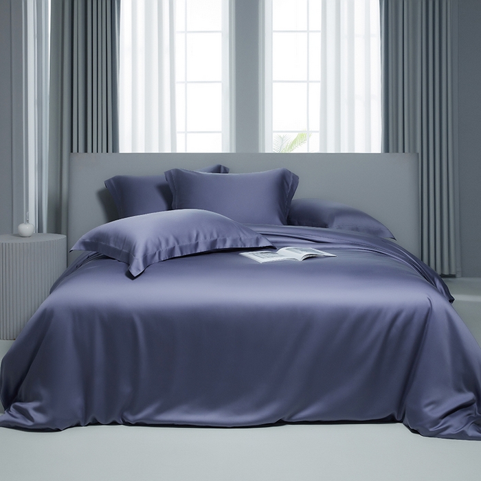 91家纺网 家纺一手货源 找家纺 洽想家 2025新款莱赛尔兰精80支天丝纯色系列四件套 雾霾蓝紫