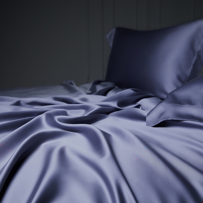 91家纺网 家纺一手货源 找家纺 洽想家 2025新款莱赛尔兰精80支天丝纯色系列四件套 雾霾蓝紫