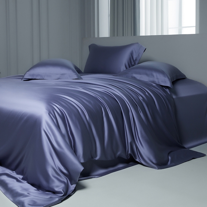 91家纺网 家纺一手货源 找家纺 洽想家 2025新款莱赛尔兰精80支天丝纯色系列四件套 雾霾蓝紫