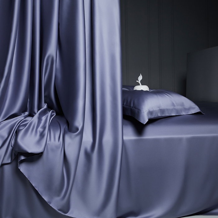 91家纺网 家纺一手货源 找家纺 洽想家 2025新款莱赛尔兰精80支天丝纯色系列四件套 雾霾蓝紫