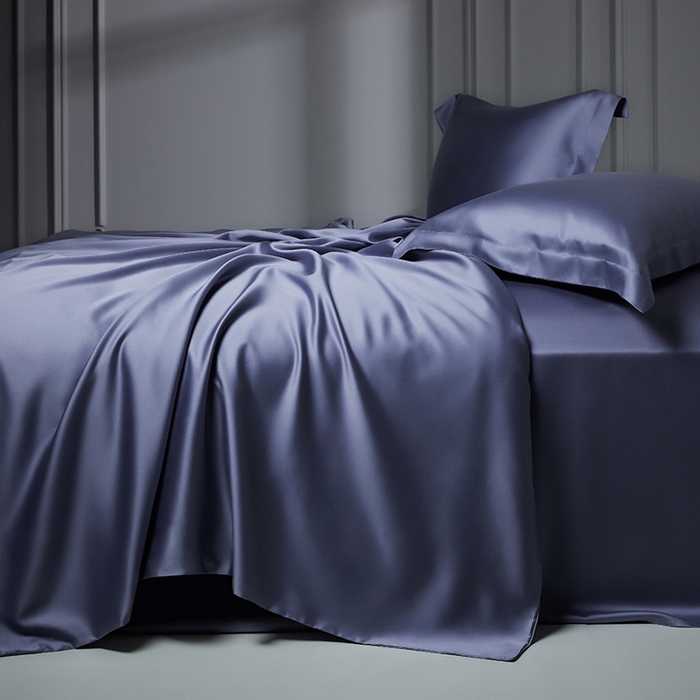 91家纺网 家纺一手货源 找家纺 洽想家 2025新款莱赛尔兰精80支天丝纯色系列四件套 雾霾蓝紫