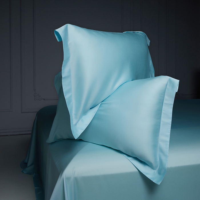 91家纺网 家纺一手货源 找家纺 洽想家 2025新款莱赛尔兰精80支天丝纯色系列四件套 婴儿蓝