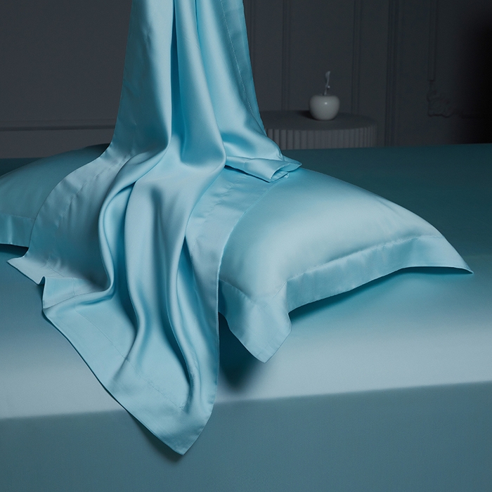 91家纺网 家纺一手货源 找家纺 洽想家 2025新款莱赛尔兰精80支天丝纯色系列四件套 婴儿蓝