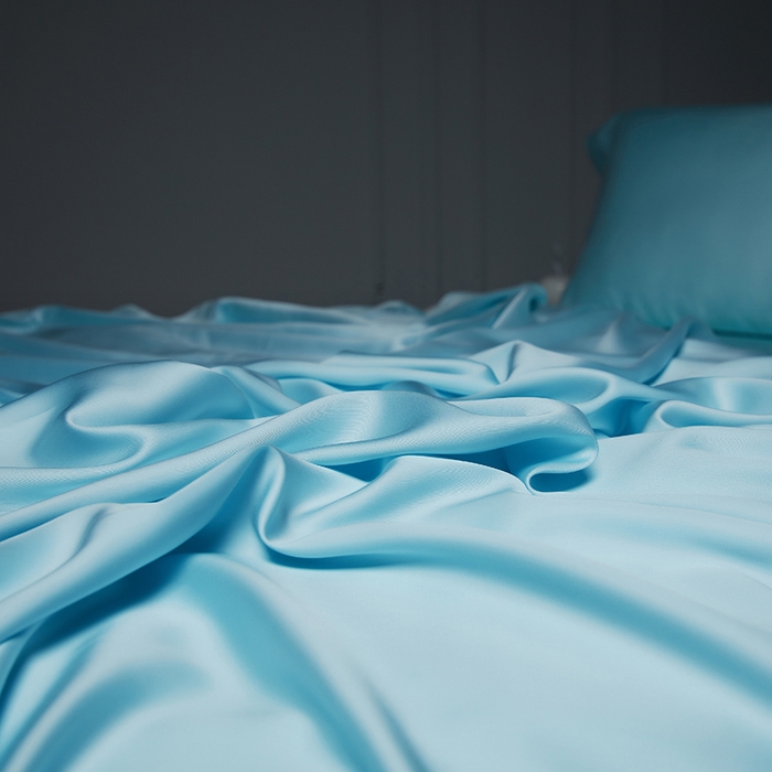 91家纺网 家纺一手货源 找家纺 洽想家 2025新款莱赛尔兰精80支天丝纯色系列四件套 婴儿蓝