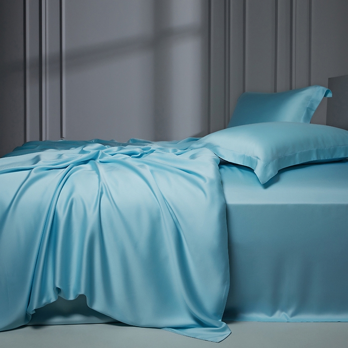 91家纺网 家纺一手货源 找家纺 洽想家 2025新款莱赛尔兰精80支天丝纯色系列四件套 婴儿蓝