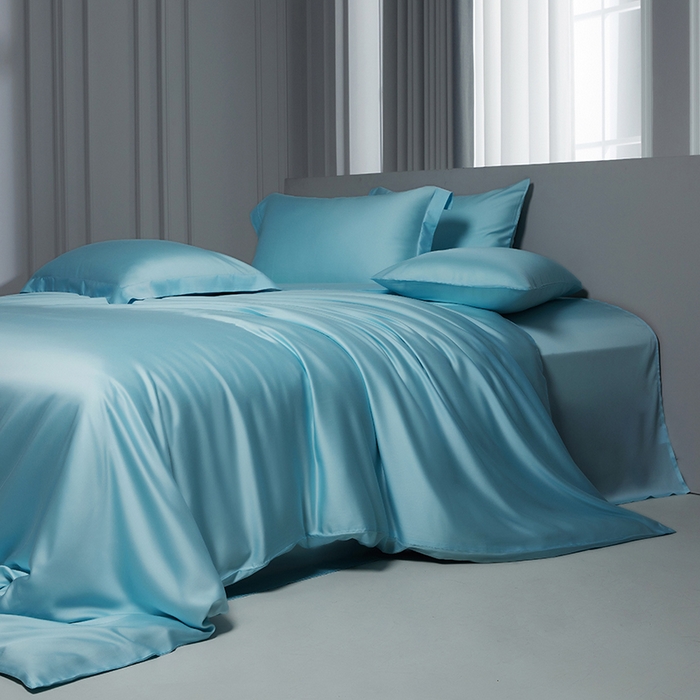 91家纺网 家纺一手货源 找家纺 洽想家 2025新款莱赛尔兰精80支天丝纯色系列四件套 婴儿蓝