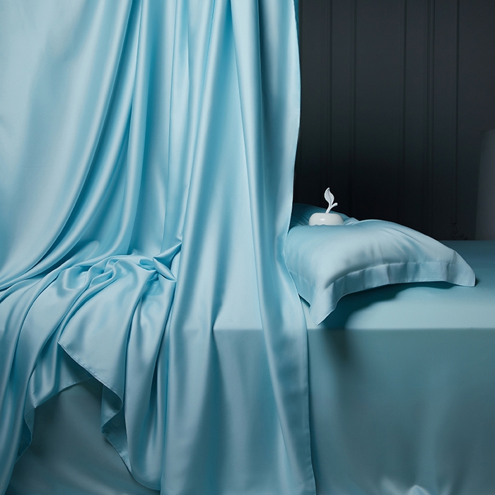 91家纺网 家纺一手货源 找家纺 洽想家 2025新款莱赛尔兰精80支天丝纯色系列四件套 婴儿蓝