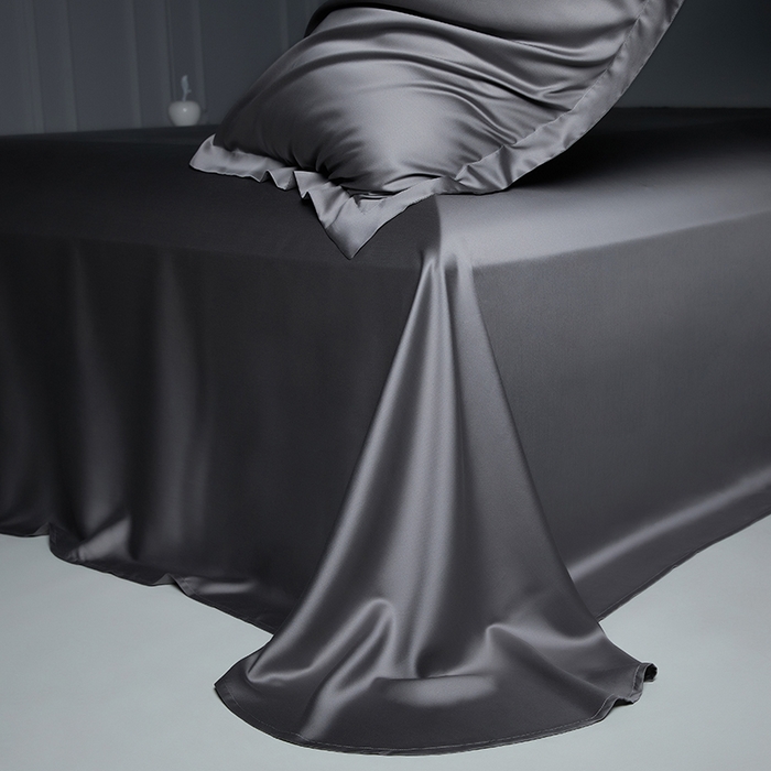 91家纺网 家纺一手货源 找家纺 洽想家 2025新款莱赛尔兰精80支天丝纯色系列四件套 深灰