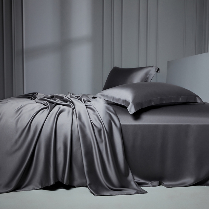 91家纺网 家纺一手货源 找家纺 洽想家 2025新款莱赛尔兰精80支天丝纯色系列四件套 深灰