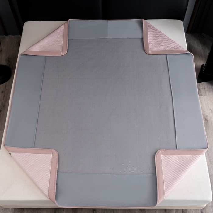 91家纺网 家纺一手货源 找家纺 小牛席业 2025经典款-千鸟格冷感豆豆席系列 床笠款 粉色