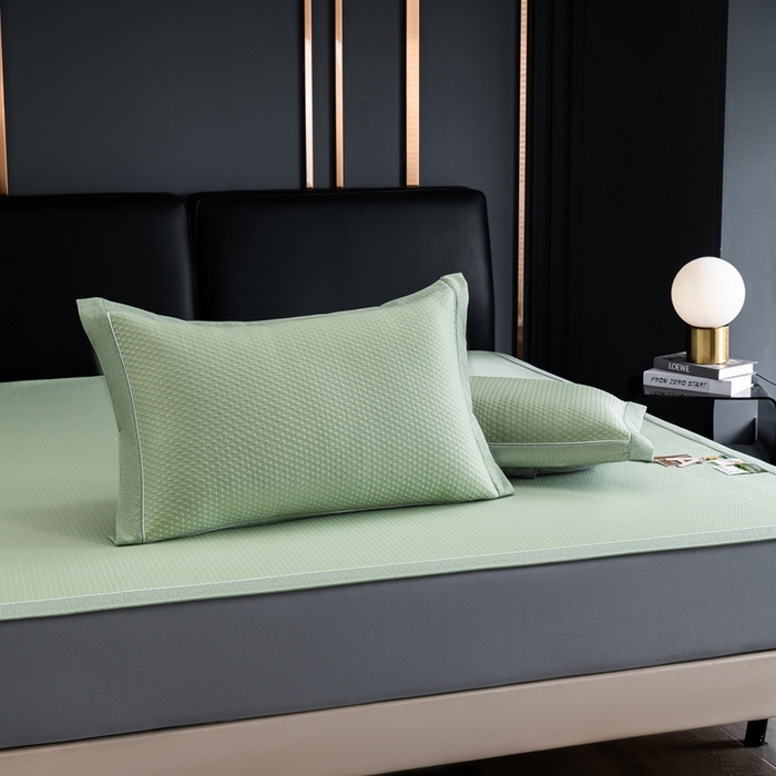 91家纺网 家纺一手货源 找家纺 小牛席业 2025经典款-千鸟格冷感豆豆席系列 床笠款 绿色