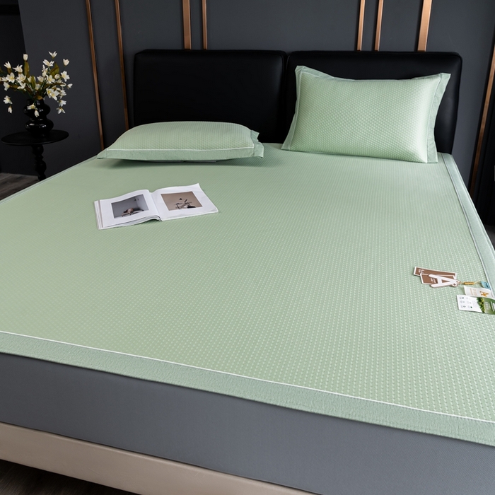 91家纺网 家纺一手货源 找家纺 小牛席业 2025经典款-千鸟格冷感豆豆席系列 床笠款 绿色