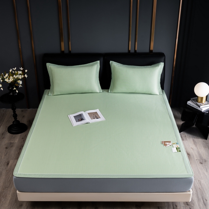 91家纺网 家纺一手货源 找家纺 小牛席业 2025经典款-千鸟格冷感豆豆席系列 床笠款 绿色