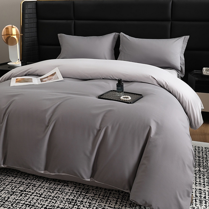 91家纺网 家纺一手货源 找家纺 洽想家 2025新款全棉磨毛纯色四件套 北欧灰拼浅灰