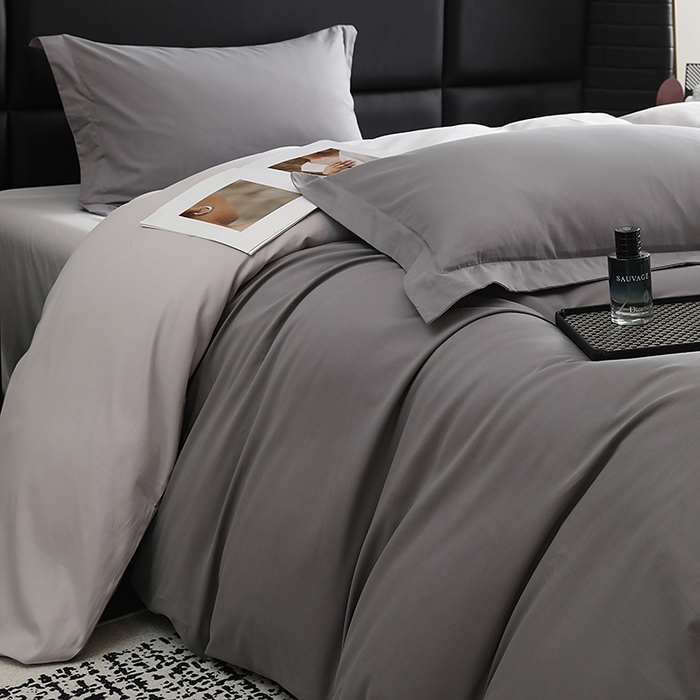 91家纺网 家纺一手货源 找家纺 洽想家 2025新款全棉磨毛纯色四件套 北欧灰拼浅灰